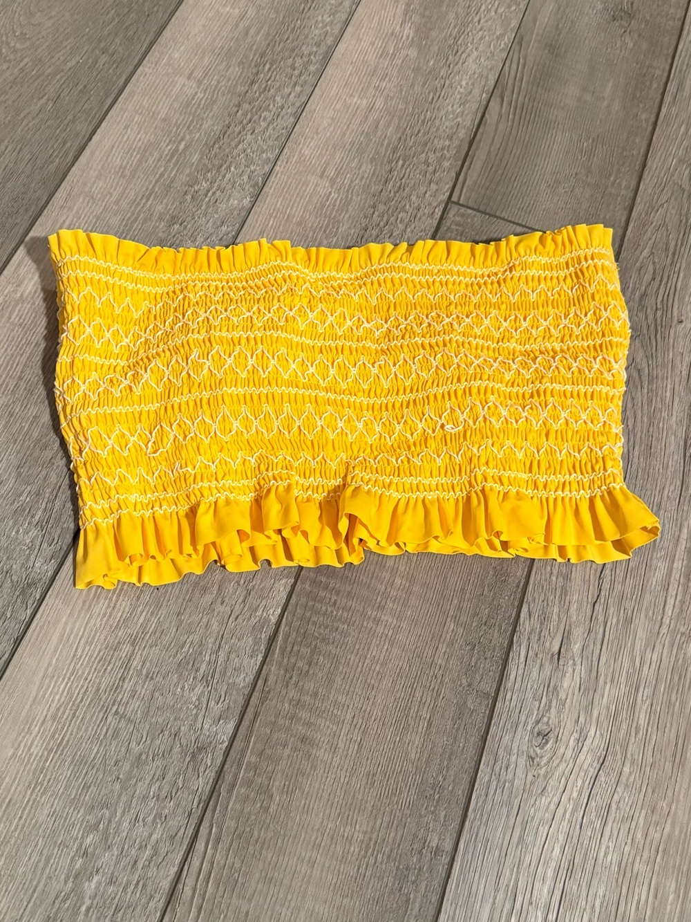Yellow Smocked Ruffle Bandeau Swim Top - Women XL